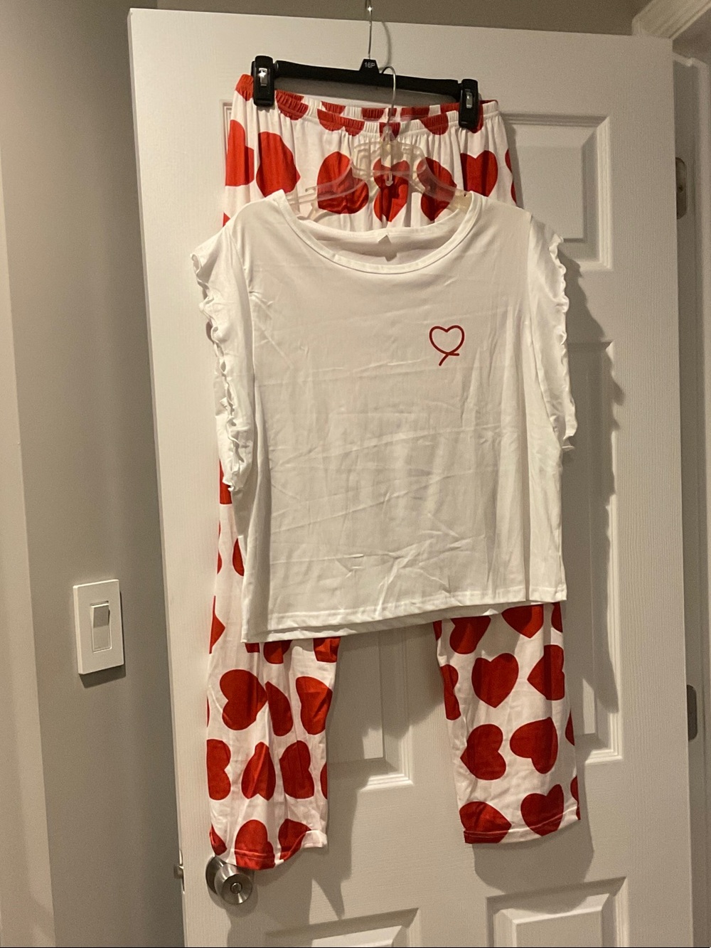 Heart-Print White & Red Pajama Set